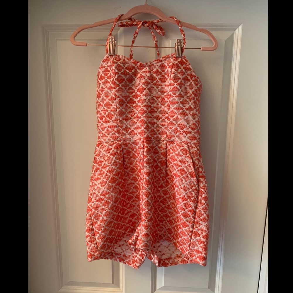 Jack Romper coral and white size 6